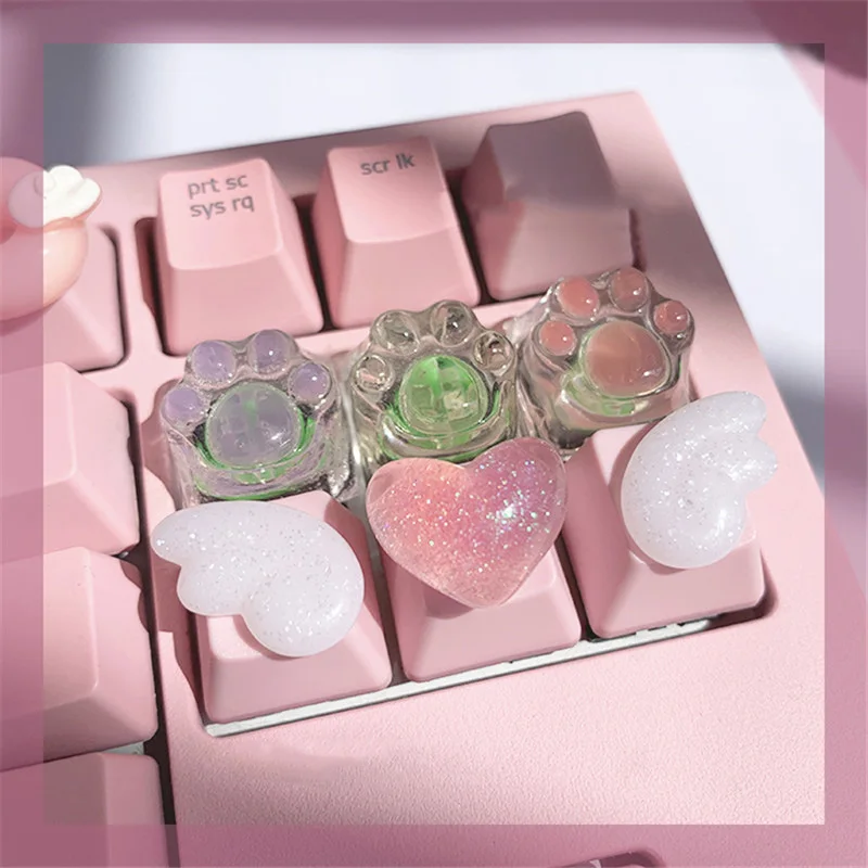 Teclado Mecânico Feito à Mão r4 Chaves Pbt Cor Keycaps Anime Chaveiro Personalizado Bonito Asas de Cristal - Imagem 5