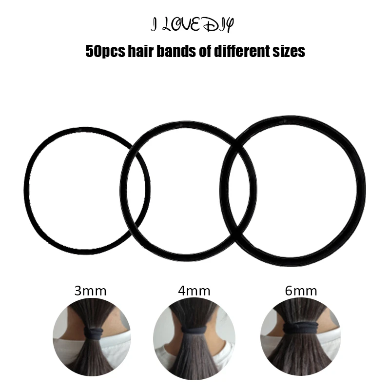 Hairbands 50pcs Elastic Basic Hair Ties Girls Women Rubber Bands Ropes Hairband Ponytail Holder for Hair Thin Thick 3mm 4mm 6mm alice headband