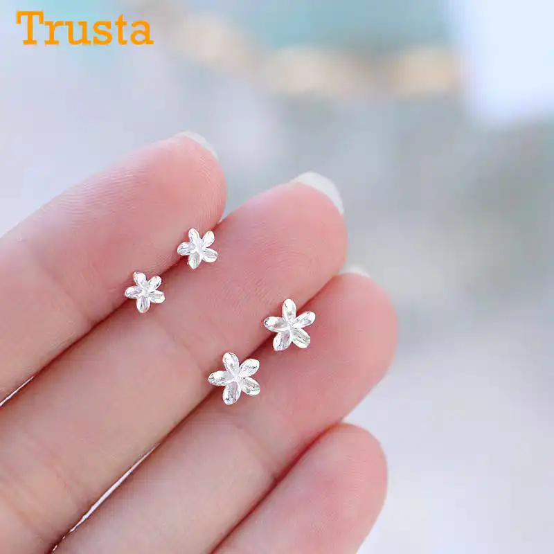 Trusta 1 пара 100% Настоящее серебро 925 пробы ювелирные изделия женские модные милые миниатюрные серьги-клипсы Подарочные для девочек подростков...