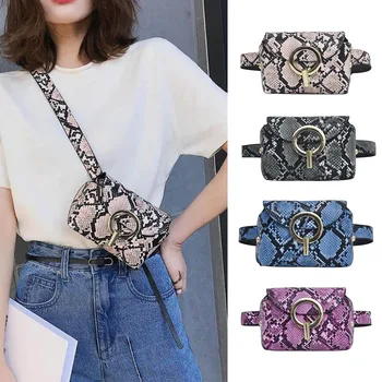 

Women Waist Pack Serpentine Fanny Pack High Quality Female Shoulder Purse Phone Pocket Fashion Pu Leather Belt Chest Bag