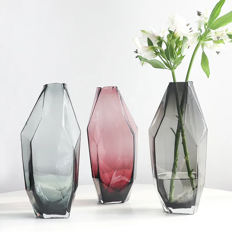 

Simple and Light Luxury Geometric Multi-faceted Color Transparent Glass Vase Flower Arrangement Flower Floral Home Decoration