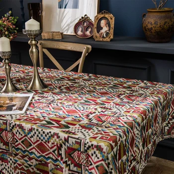 

Rectangle Tablecloth Cotton Linen Fabric Dust-Proof Ethnic Table Cover for Kitchen Dinning Tabletop Decoration, 6 Sizes