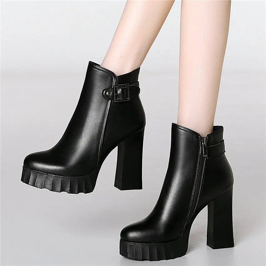 

Women Cow Leather Rough Super High Heels Wedding Party Pumps Lady Round Toe Office Shoes High Top Punk Ankle Boots Casual Shoes