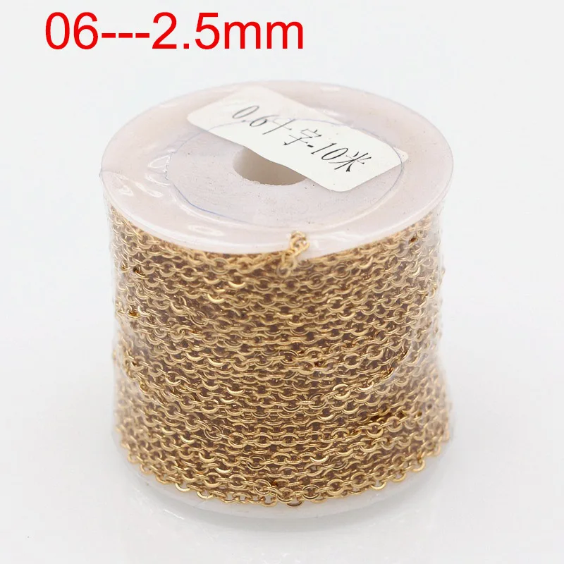 gold 0.6x2.5mm 10 ярдов/рулон оптом розовое золото цвет нержавеющая сталь кабельные звенья цепи 1,0 1,5 2,0 2,5 3 мм для DIY ожерелье ювелирных изделий ремесло - Цвет: gold 0.6x2.5mm