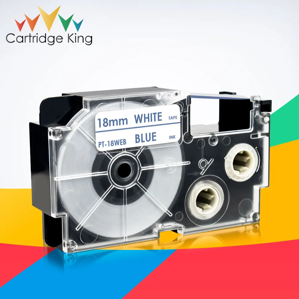 

Label Tape 18mm XR-18WEB Blue on White Strong Adhesive Compatible Tapes for Casio KL-G2 KL-120 KL-130 KL-200 KL-7000 Typewriter