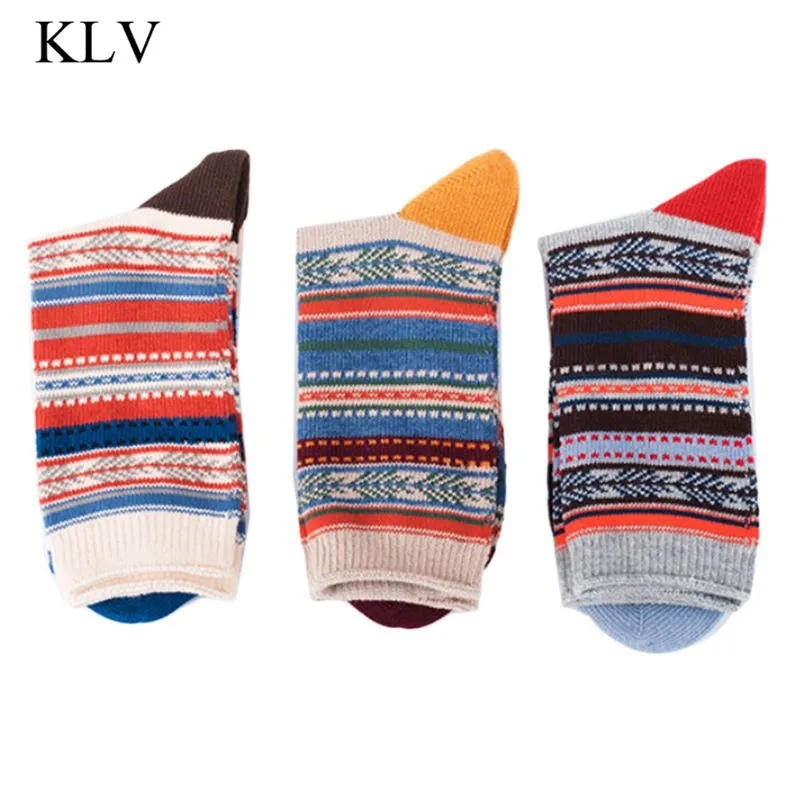 3 пары японских носков в этническую полоску, хлопковые носки, винтажные носки Харадзюку, вязаные носки контрастного цвета, длинные носки до середины икры