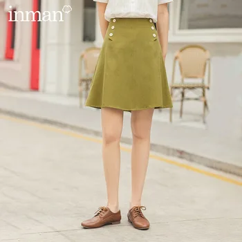 

INMAN 2020 Summer New Arrival Cotton Double Button Shaped A Line Skirt