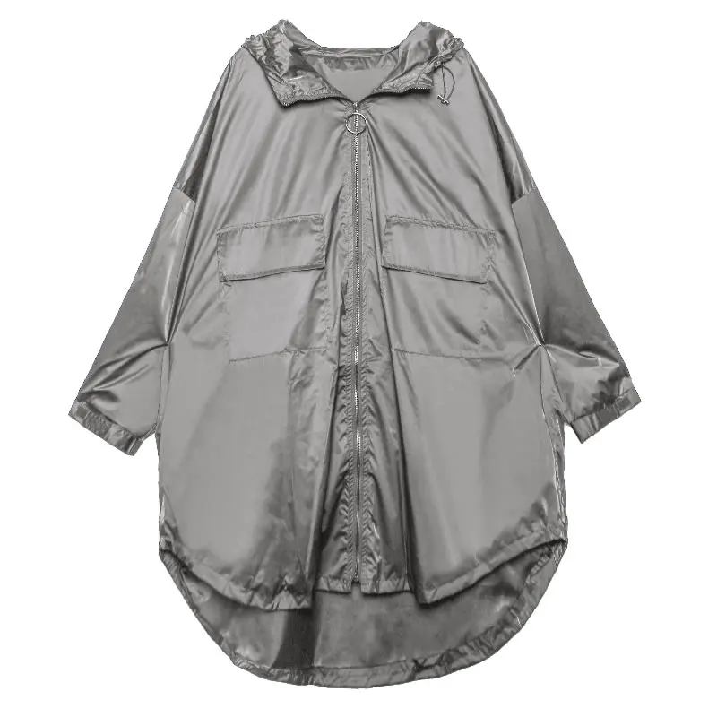 silver-grey GCC1780 XITAO плюс размер Карманный Тренч женский корейский модный осенний тонкий элегантный маленький свежий Повседневный стиль неправильное пальто GCC1780 - Цвет: silver-grey GCC1780