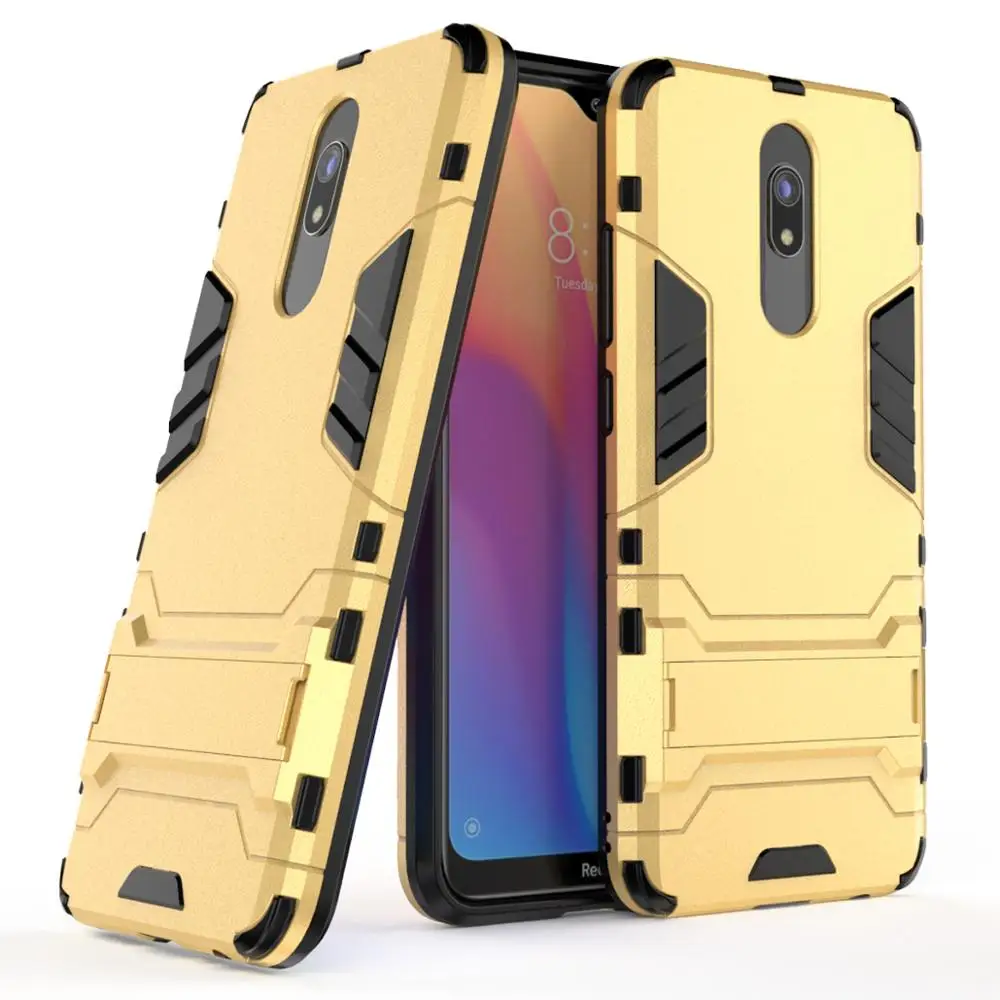 Чехол для Xiaomi Redmi 8a чехол с защитой от ударов и воды в стиле резиновый силиконовый чехол-бампер с Жесткий поликарбонатный чехол для телефона для Xiaomi Redmi 8 оболочки на Redmi 8a - Цвет: Золотой