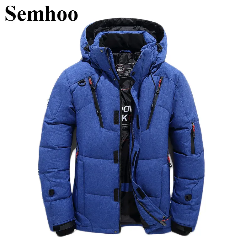 Winter New Men's Down Jacket Overwear Fashion Casual Slim Long Thick Warm Hooded Parkas Coat Plus Size M-3XL - Цвет: Blue