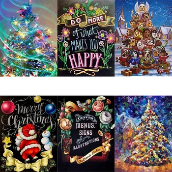 

AMTMBS Christmas Tree and Blackboard DIY Paint By Numbers On Canvas DIY Handicraft Acrylic Paint Christmas Decoration For Home