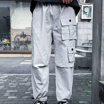 

EWQ / Spring 2020 Full Length Lace-up Pockets Elastic Mid Waist Cargo Pants Oversizes Man's Korea Style Personality FS975