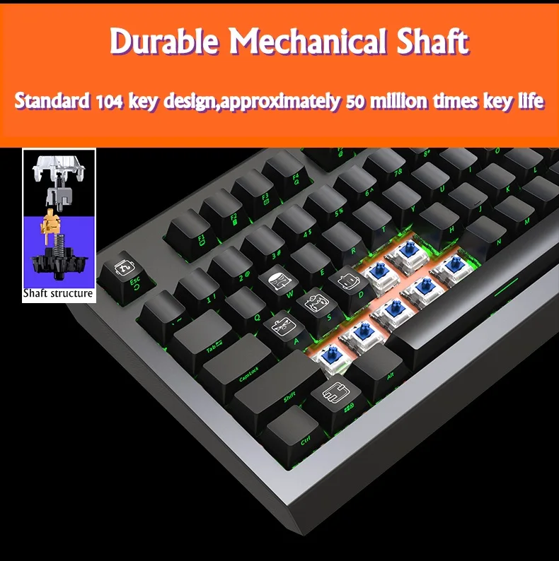Ajazz Douyu DKM800 RGB с подсветкой Мультимедиа USB Проводная Механическая игровая клавиатура боковые резные брелки черная Ble Axis