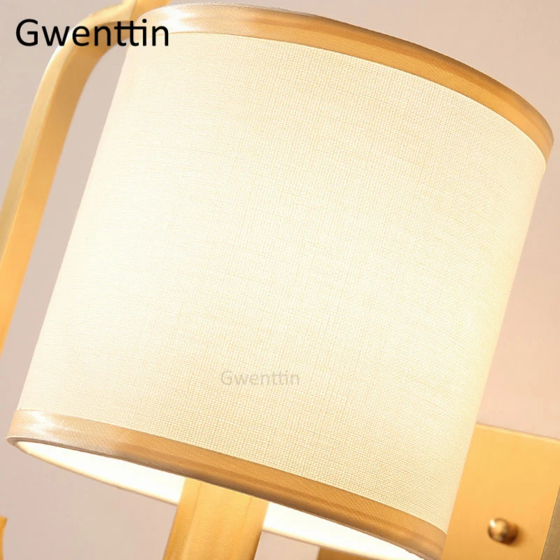Chinese Style Copper Gold Wall Lamp Fabric Lampshde Wall Light Fixtures Led Sconce Vintage Mirror Lights Bedroom Home Art Decor