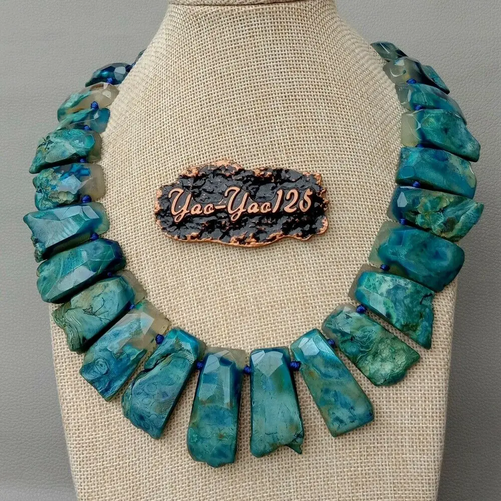 

19'' 15x44mm Faceted Top-Drilled Blue Fire A1gate Slice necklace