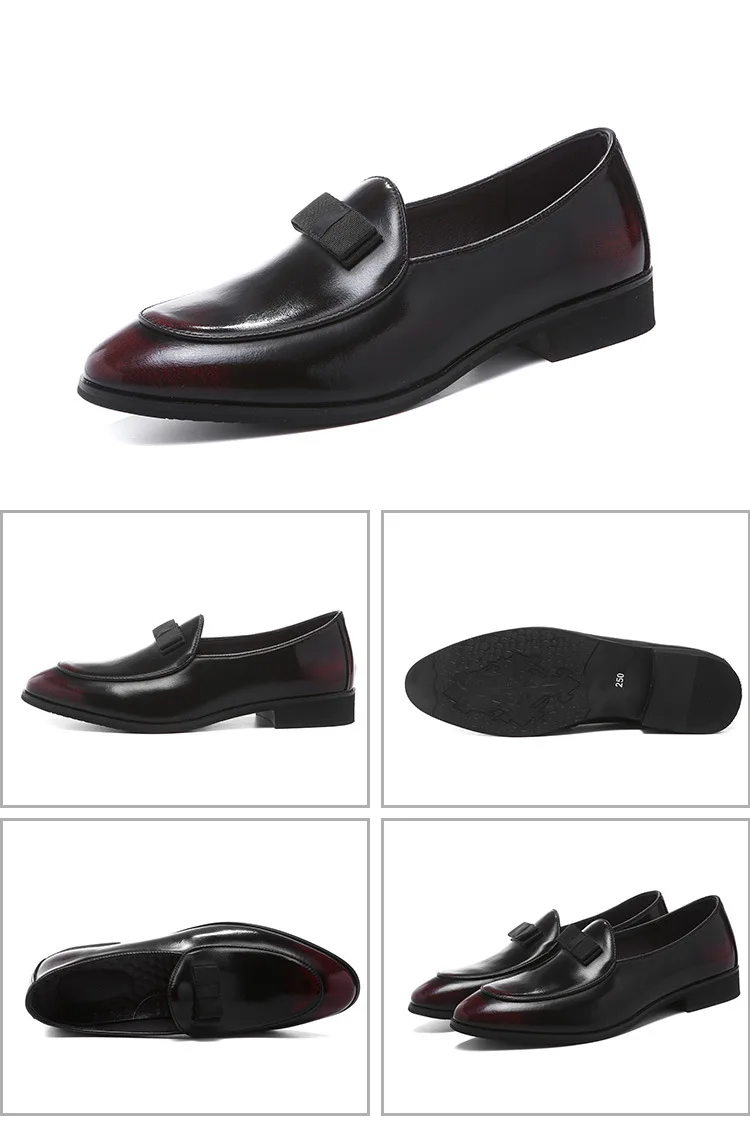 Элегантные классические мужские лоферы с завязками и бантиком; Цвет черный, красный; мужская повседневная обувь; большие размеры; лакированные кожаные туфли; мужские туфли с острым носком на низком каблуке
