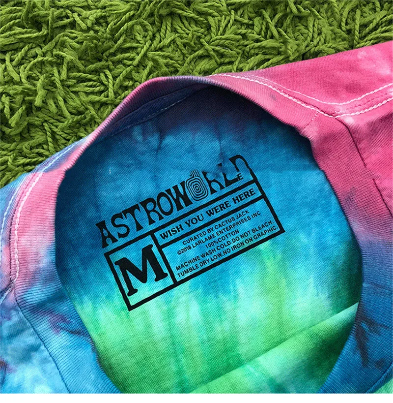 Трэвиса Скотта Astroworld Festival Run Tie Dye Футболка мужская и женская ASTROWORLD уличная хип-хоп Футболка Трэвиса Скотта