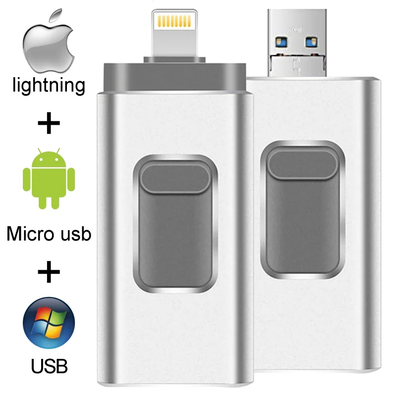 Ofertas Especiales Memoria USB para iPhone X/8/7/7 Plus/6/6s/5 ipad 16GB 32GB 64GB 128GB Metal OTG Pendrive HD LWyKJG3Zz