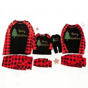 

2020 Family Matching Christmas Pajamas Set Mother Daughter Clothes Print Long Sleeve Warm Sweatershirt Pant 2pcs Clothing Outfit