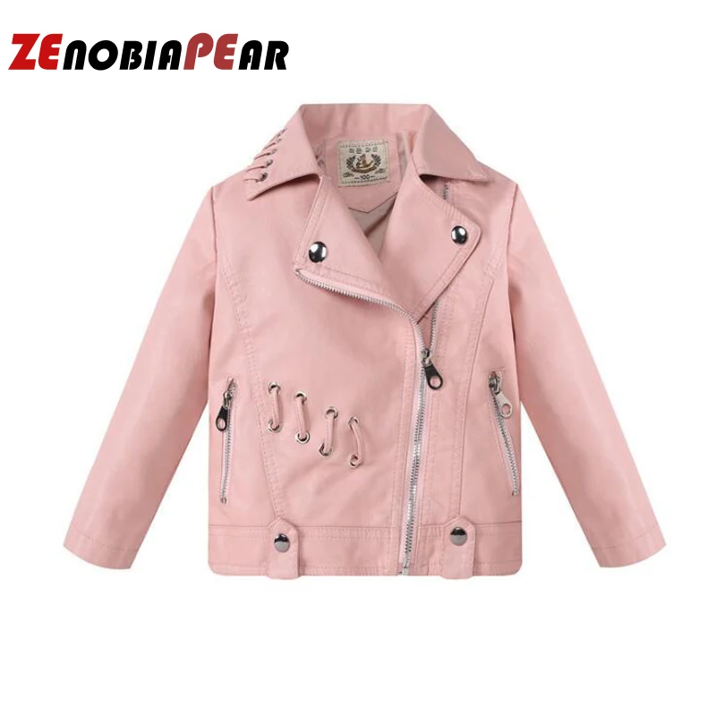 ZENOBIAPEARL Boys Clothes PU Leather Girls Jackets Children Outwear For Baby Girls Boys Zipper Clothing Coats Costume 2-8 Years