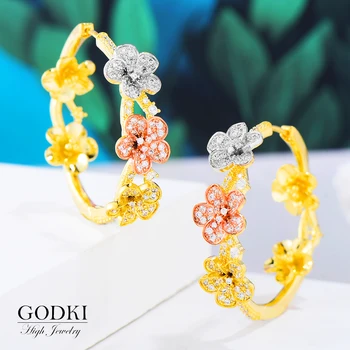 

GODKI Luxury Flower AAA Cubic Zircon Statement Big Hoop Earrings For Women Wedding DUBAI Bridal Square Circle Hoop Earrings 2019