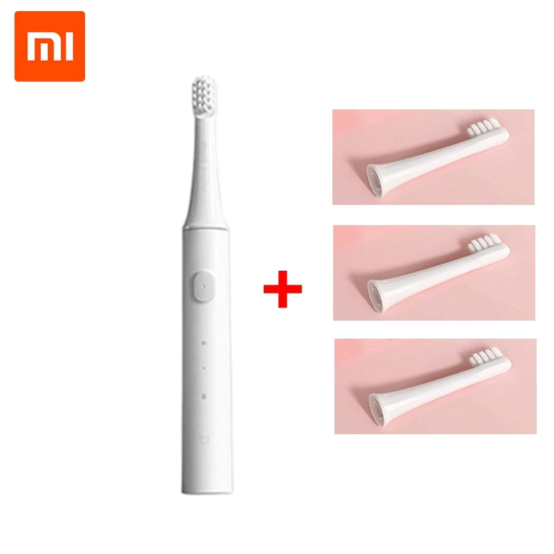 White and 3pcs head Xiao mi jia T100 mi умная электрическая зубная щетка Xiao mi Sonic зубная щетка отбеливающая уход за полостью рта с насадкой-щеткой - Цвет: White and 3pcs head