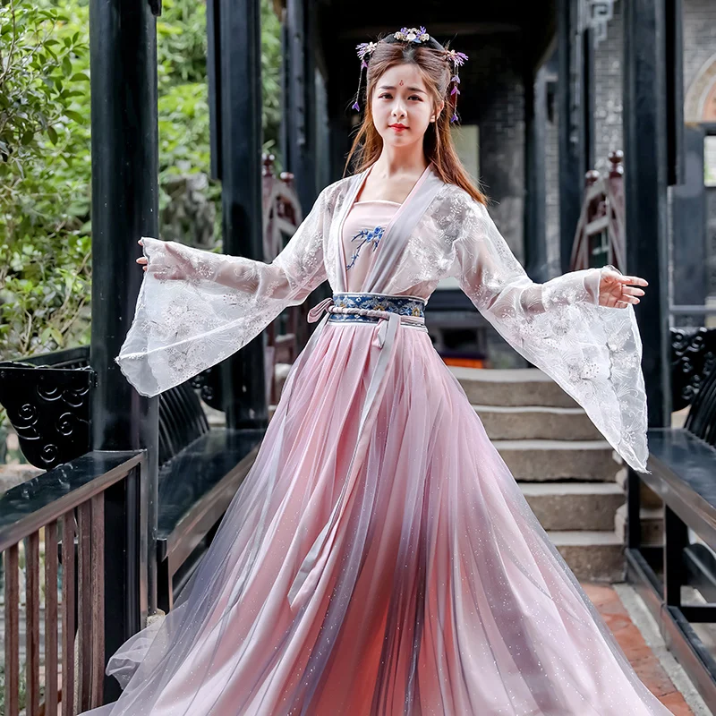 Женский Классический танцевальный костюм Hanfu с вышивкой платье феи праздничная