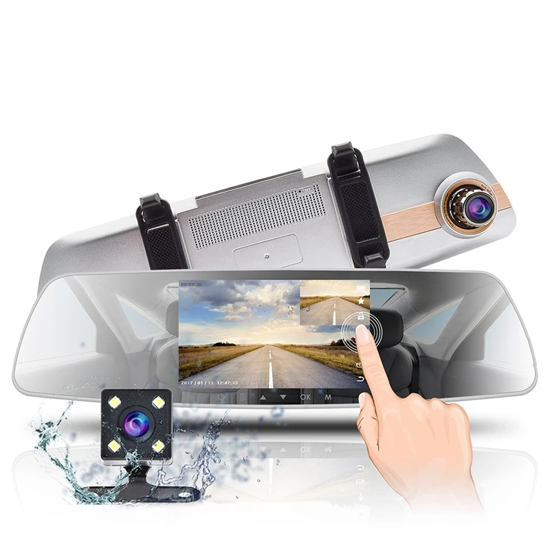 Зеркало Dash Cam 5 дюймов Ips пресс-экран, 1080P двойной объектив Dash Cam 170 градусов широкоугольная Передняя Автомобильная камера и камера заднего вида W