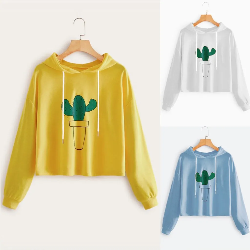 Jaycosin 2019 Fashion Autumn Women Loose Cactus Print Sweatshirt Stylish Long Sleeve Comfortable Casual Pullover Blouse 104#10