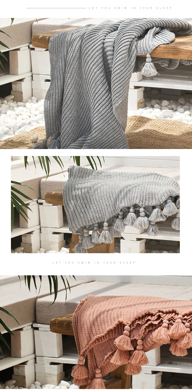 About Los Blanket Acrylic Knitted Tassels Thread Blanket Amazon Hot Selling Home Accessories Sofa Blanket