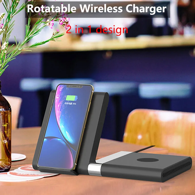 

qi Wireless Charger Pad Stand for iPhone Samsung Galaxy S9 S10 Gear Watch S2 S3 S4 Desktop rotating 10W 2in1 Wireless Charging