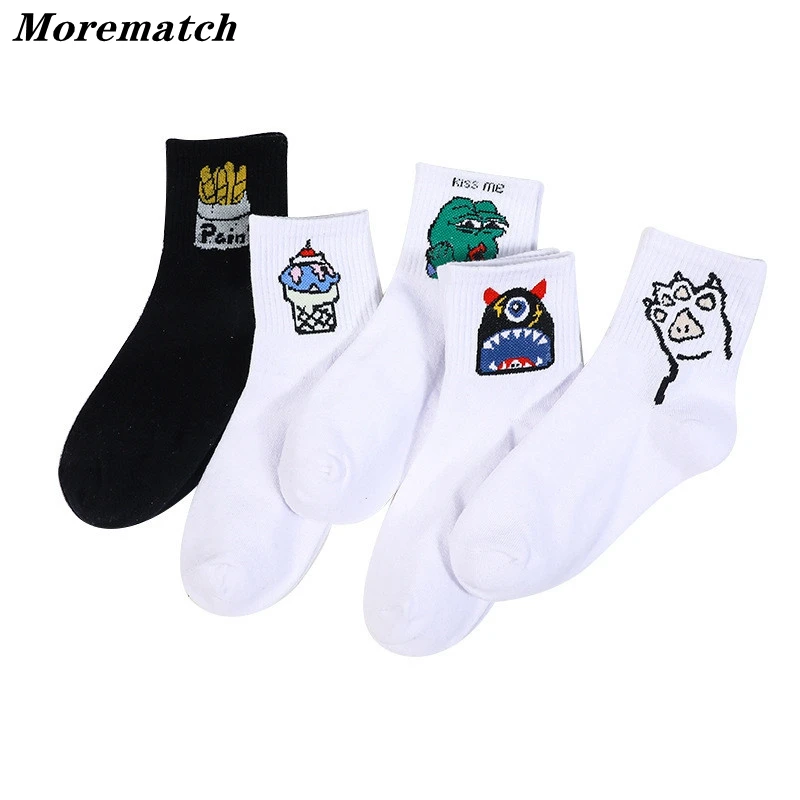 Morematch/Хлопковые носки с рисунком мороженого, лягушки, милые женские носки средней длины, модные короткие счастливые носки, размер 36-42