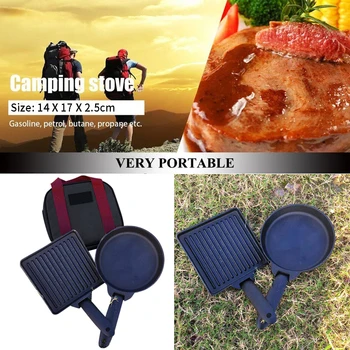 

2pcs Frying Pans Set Iron Picnic Steak Outdoor With Pouch Detachable Pot BBQ Hiking Camping Cookware Tool Portable Non Stick