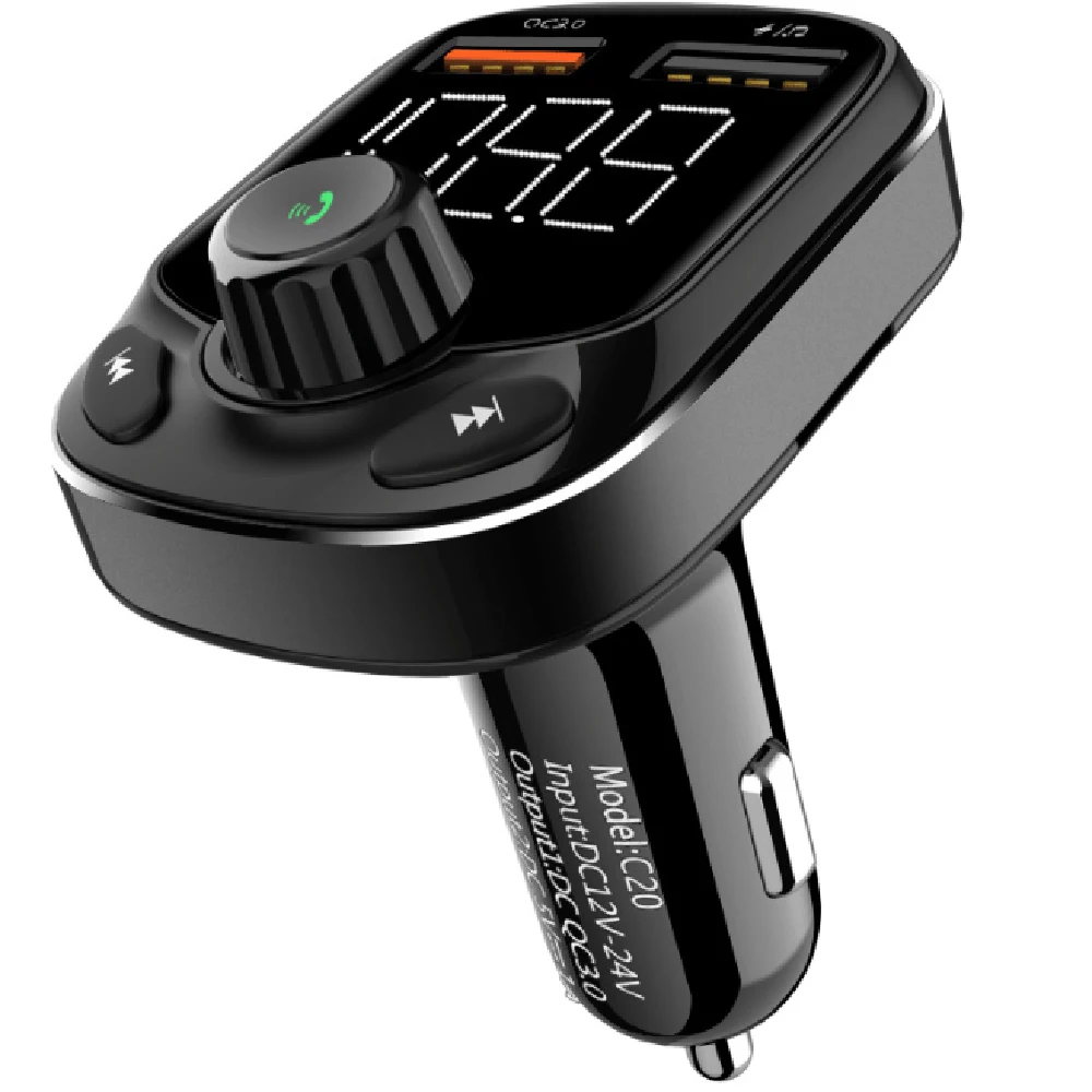 Автомобильный MP3 Радио Bluetooth плеер QC3.0 Быстрая зарядка светодиодный цифровой большой экран дисплей двойной USB fm-передатчик модуль Conector C20 - Формат цифровых медиаданных: C20 Black