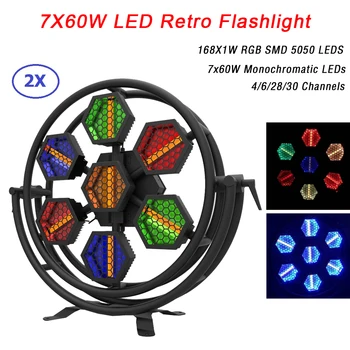 Goedkoop 7X60W Led Retro Flash Light Led Night Light Music Party Dj Disco Decoraties Met 168X1W Rgb Leds Podium Licht Dmx controller Dj