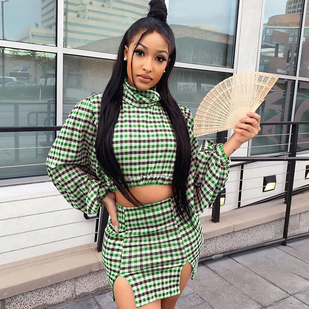 Autumn Winter Turtleneck 2 Piece Skirt 