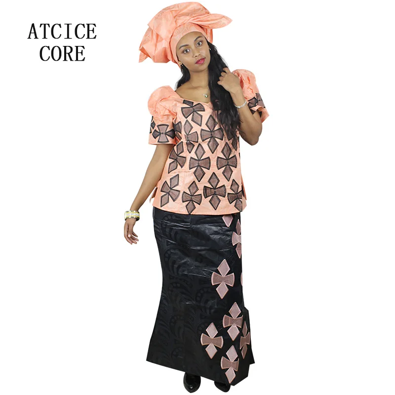 Африканские платья для женщин Базен brode дизайн платье три шт один комплект DP913