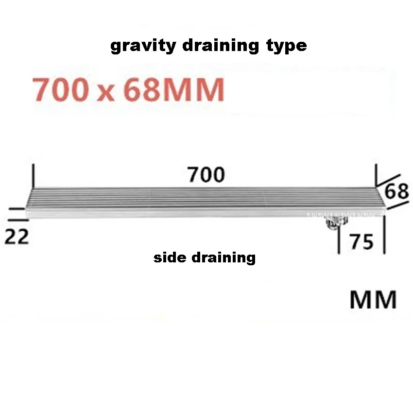 side draining 700ml CGT120 ванная комната душевая комната туалет длинная полоса Невидимый душ Трап 304 нержавеющая сталь пол прямоугольник трап - Цвет: side draining 700ml