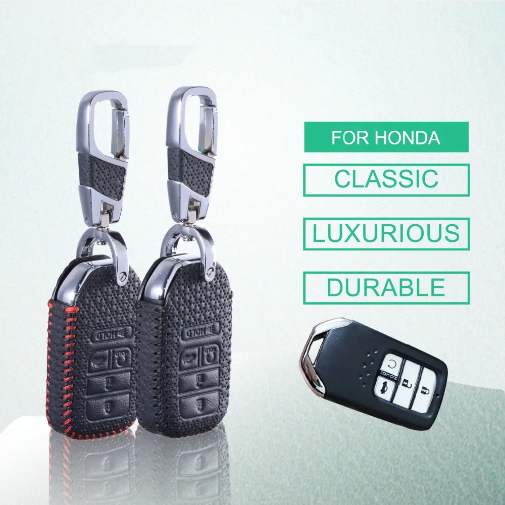 Leather Remote Holder Keychain for Honda Civic Crosstour CRV Pilot Accord Fit Freed Smart Fob Shell Sleeve | Аксессуары для салона