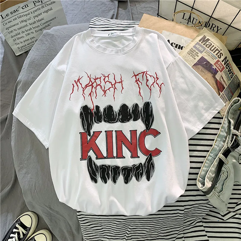 GCAROL 2020 Spring Summer Women Cartoon T-shirt Oversized Graphic Stripes Graffiti Long Tees Multi-design harajuku Tops