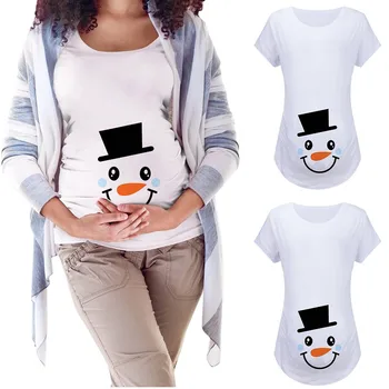 

Women Short Sleeve Christmas Snowman Print Loose Round Neck T-shirt Blouse maternity clothes ropa mujer одежда для беременных