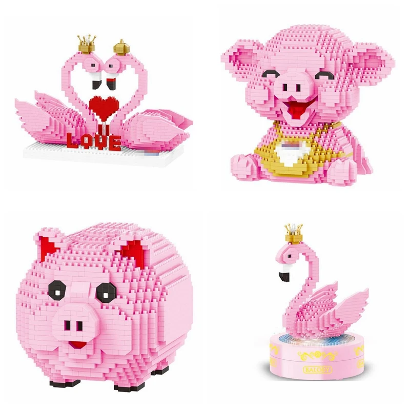 

DIY 16117 16125 16103 16104 Pink Pig Bank Money Box 3D Model 1030pcs Diamond Mini Building Blocks Assembly Children's toy gift