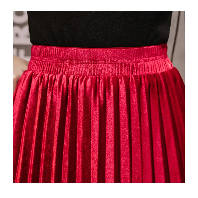 Осенне-зимняя женская бархатная юбка размера плюс с высокой талией, длинные плиссированные юбки, элегантные женские повседневные юбки для женщин