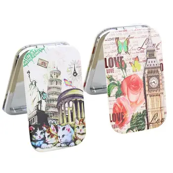 

2pcs Rectangular Foldable Makeup Mirror Printing Pocket Mirror Cosmetic 2 Sides for Girls Ladies Customers
