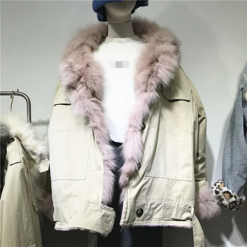 Winter Jacket Women Short Parker Clothing Women's Winter New Real Fox Fur Collar Parker Jacket Ladies Warm Street Coat