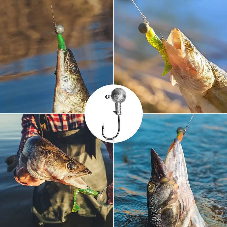 JYJ 10pcs 1g 1.5g 2g 3g 3.5g fishing hook jig head sharp hook matched with  soft lure bait for perch bass pike and catfish