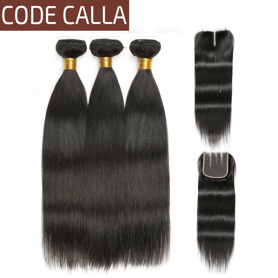 

Code Calla Natural Color Straight Salon Peruvian 100% Unprocessed Raw Virgin Human hair bundles with lace closure Extensions