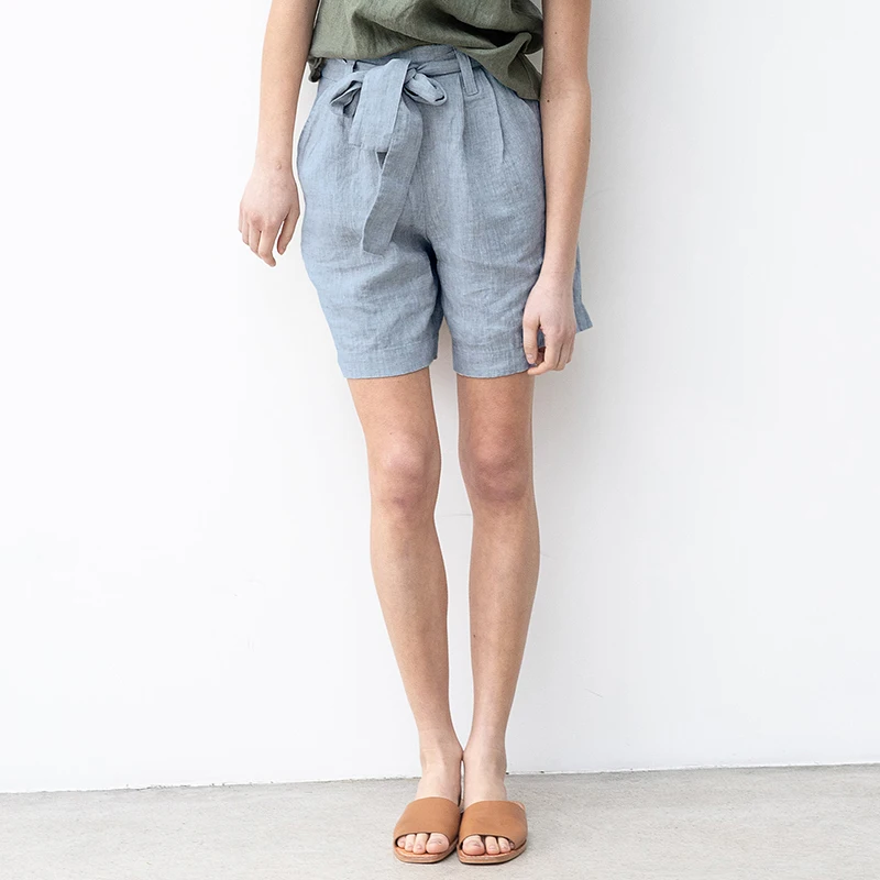 100% Linen Woman Shorts Casual High 