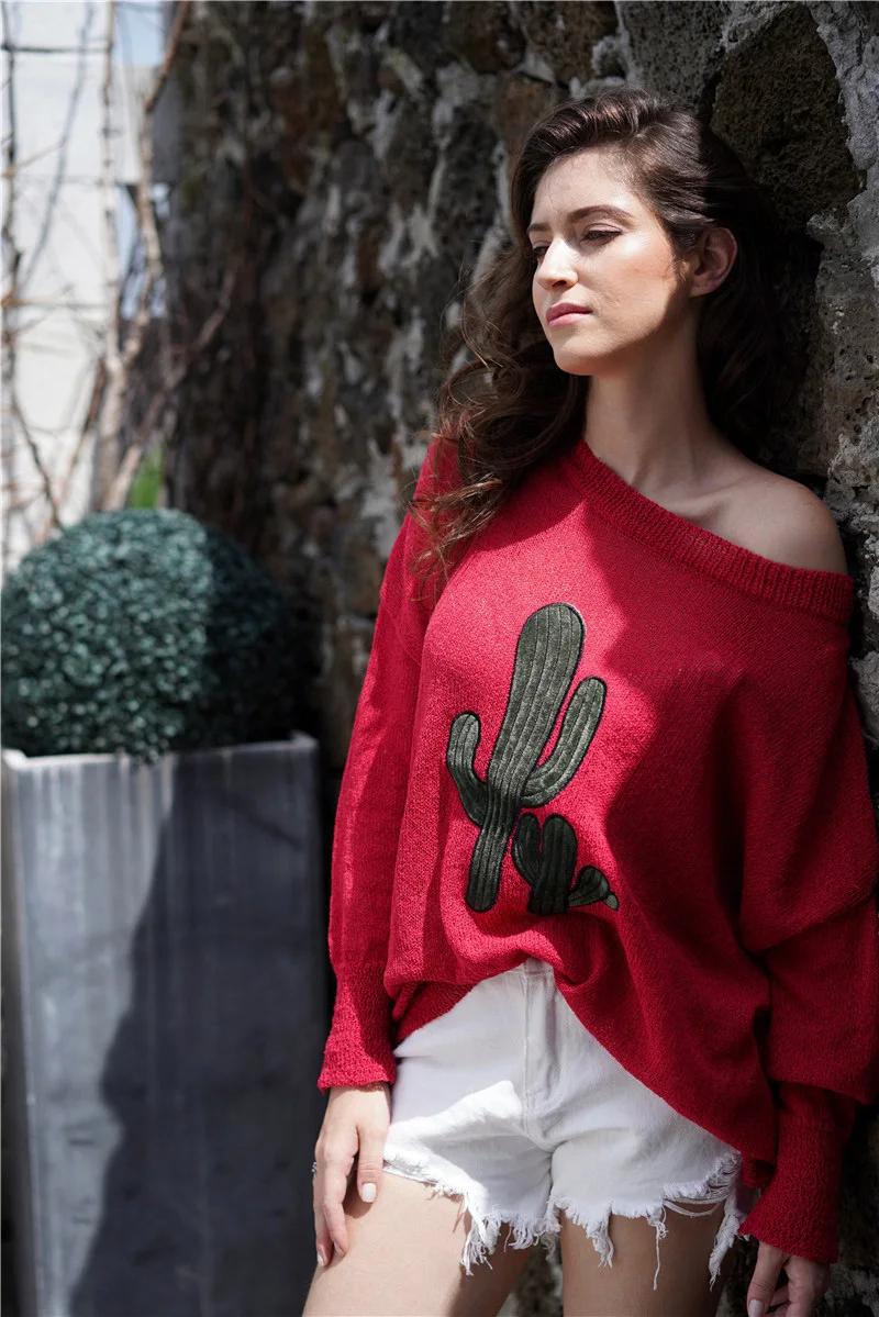Fitshinling Новинка осень женские свитера и пуловеры трикотаж вышивка свободный свитер женский длинный рукав джемпер Pull Femme