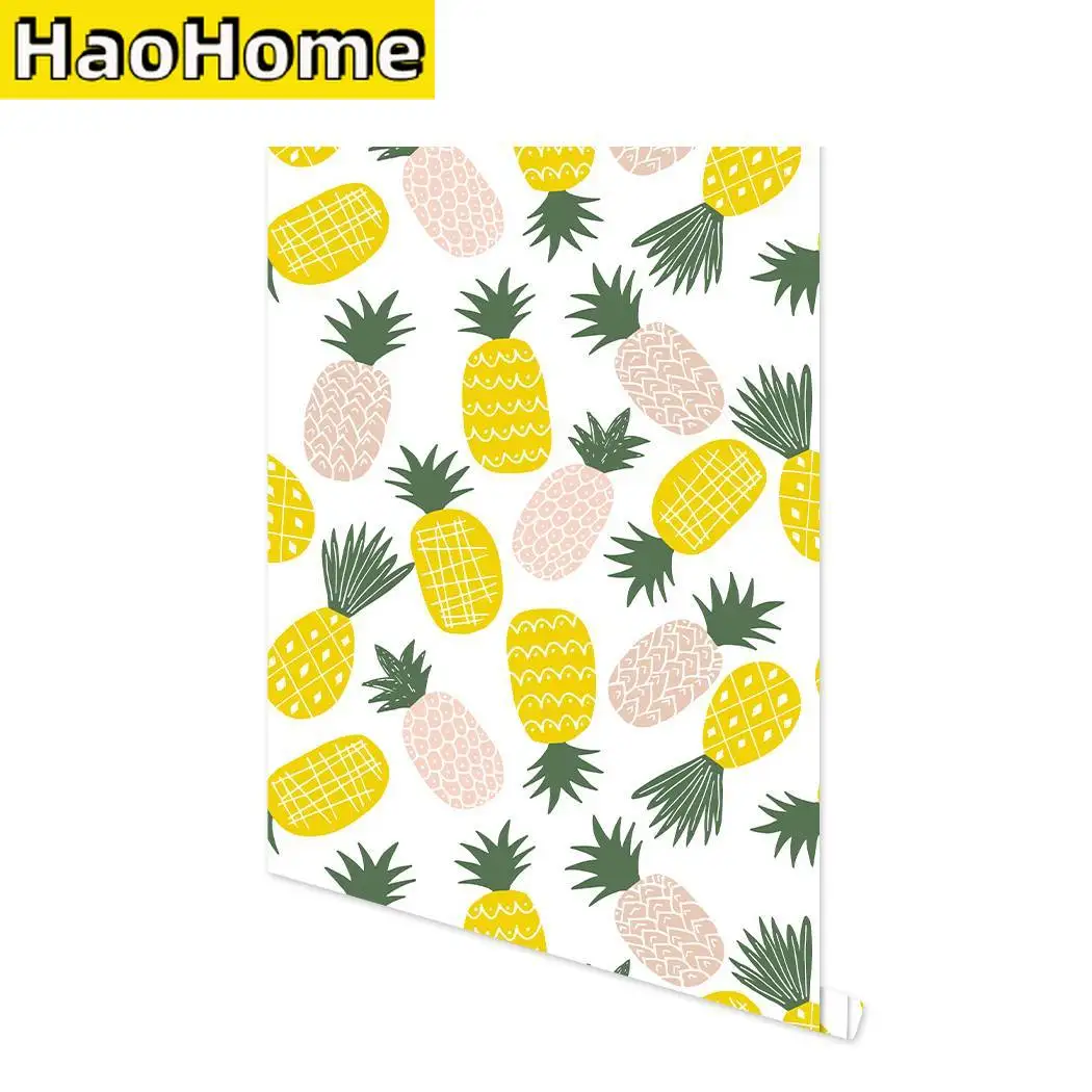 Yellow Pineapple Self-Adhesive Wallpaper Tropical Summer Fruit Peel and Stick Wallpaper Cartoon Waterproof Contact Paper for Kid